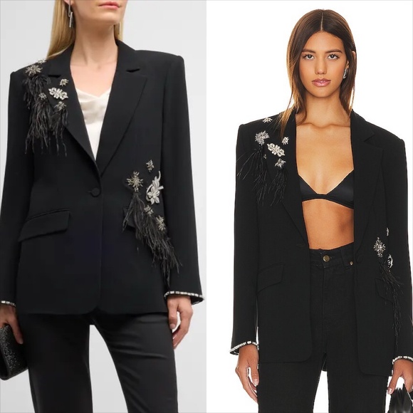 Cinq a sept Jamila feather rhinestone detail blazer